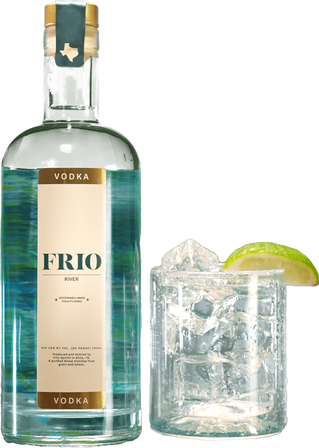 Frio Vodka Bottle with a Vodka Cocktail