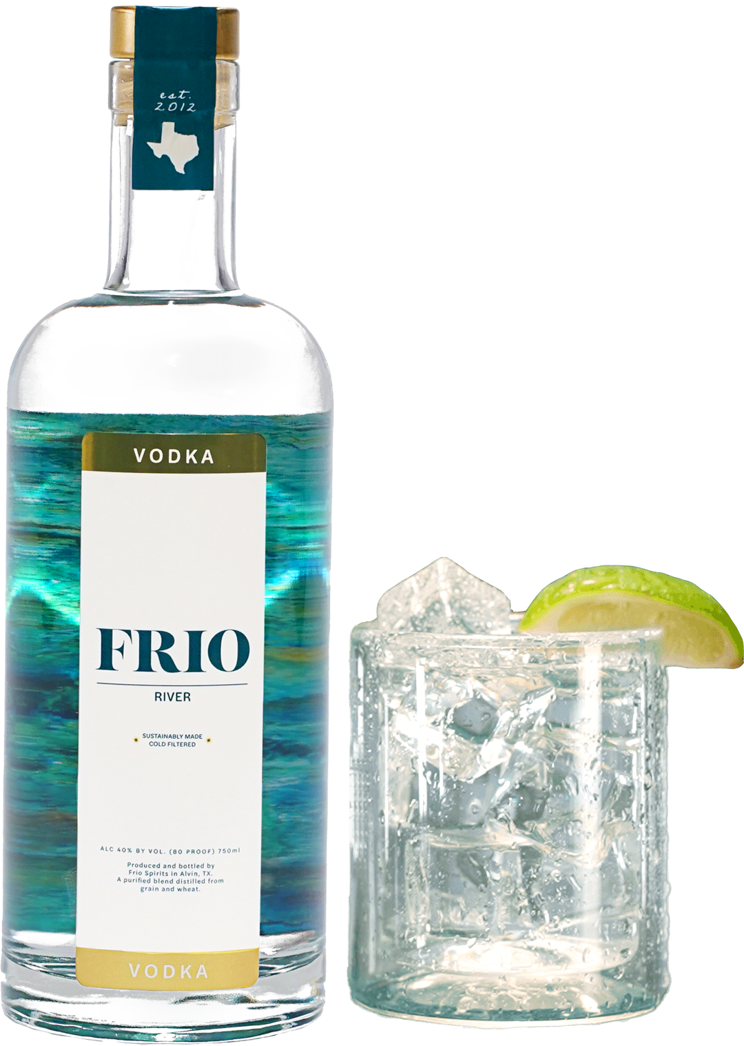 Frio Vodka Bottle with a Vodka Cocktail